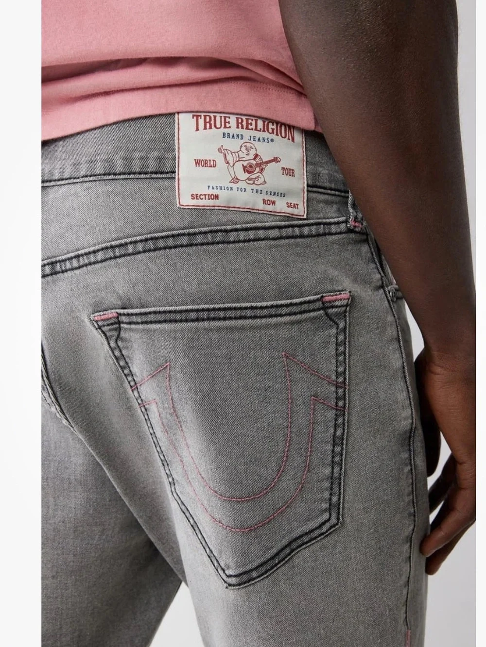 True Religion Jeans Mens 34x34 *Flaw* Gray Ricky Relaxed Straight Pink Stitching